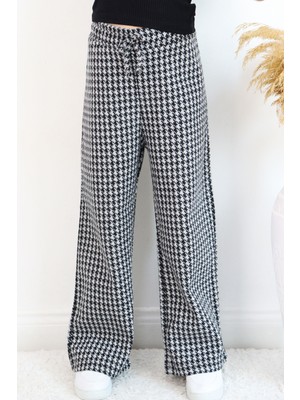Breeze Kız Çocuk Pantolon Kazayağı Desenli Beli Lastikli 9-14 Yaş, Siyah