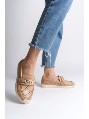 Zapatos Lıly Bağcıksız Ortopedik Rahat Taban Kalp Desenli Kadın Babet Ayakkabı Ckt - Ten