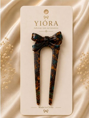 Yiora Premium Seri Ithal Kemik Lüks Asetat Fiyonk Detaylı U Form Topuz Tokası 15 cm