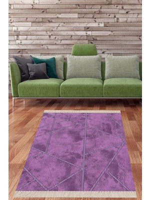 Karahanbey Pelangi Geometrik Desenli Yıkanabilir Kaymaz Taban Leke Tutmaz Salon Halısı, Mor 80 x 400