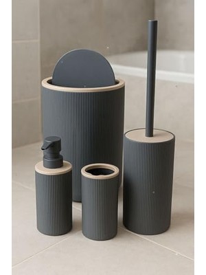 Larskas Arvale Quardi Banyo Seti Modern Çizgili - 7 L Kova 4 Parça Banyo Çöp Kovası ve Aksesuar Seti