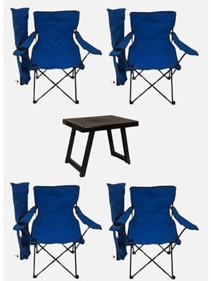 Larskas Katlanabilir 4 Adet Mavi Kamp Sandalyesi ve 50X40 cm Plastik Masa Seti