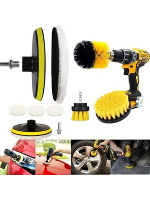 Larskas Aee® 9'lu Matkap Ucu Fırça Seti Temizleme Parlatma Pasta Cila Jant Tekerlik Far Araba Araç Oto Temizlik Fırçası Seti Banyo Fayans Mutfak Duşakabin Tuvalet Halı Temizleme Kiti Parke Fayans Parlatma