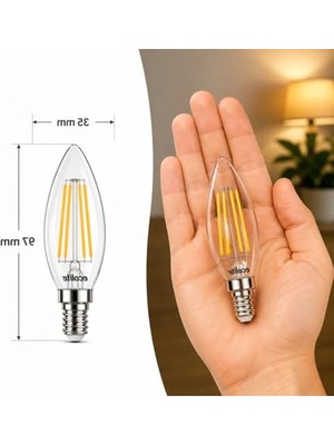 Larskas Filament LED Mum Ampul, Sarı Işık, Dim Edilebilir ve Şık