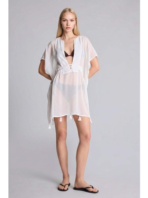 DeFacto Regular Fit Şifon Plaj Beyaz Elbisesi Z9958AZ26SM