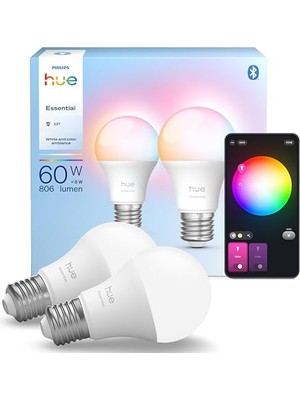 Larskas Philips Hue Essential 8W E27 806 Lumen Renkli Akıllı Ampul A60 (2'li Ekopaket)          [enerji Sınıfı D]