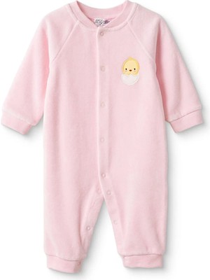 Hellobaby Kız Bebek Kadife Tulum Hayvan Baskılı Çıtçıtlı Bisiklet Yaka Uzun Kol Patiksiz
