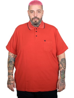 ModeXL Mode Xl Büyük Beden Erkek Likralı Süprem Cepli Polo Yaka T-Shirt 21558 Mercan