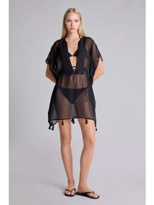DeFacto Regular Fit Şifon Plaj Siyah Elbisesi Z9958AZ26SM
