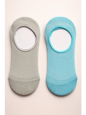 Bony Socks Kadın 2'li Basic Renkli Görünmez Babet Çorap Mavi Mix