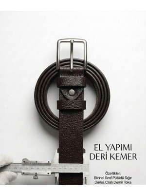 Growish GK0016 Hakiki Floter Deri Dokulu Deri Tek Parça Paslanmaz Toka Eni 3,5 cm Çift Köprülü Kahverengi Spor Klasik Erkek Kemer
