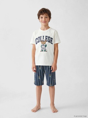 Lc Waikiki Yeni Sezon Ayı Teddy Baskılı Erkek Çocuk Şortlu Pijama Takımı