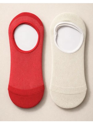 Bony Socks Kadın 2'li Basic Renkli Görünmez Babet Çorap Kırmızı Mix