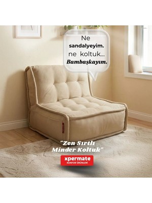 Xpermate Yer Koltuğu Sırtlı Pofidik Oturma Minderi Sırt Destekli Minder Koltuk 80x60 cm Yıkanabilir Fermuarlı Bej
