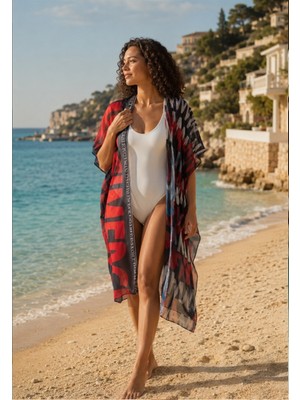 Mooff Kırmızı Şifon Kimono Pareo