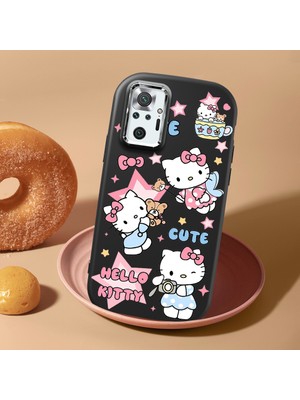 HONTINGA Xiaomi Redmi Note 10 Pro ile Uyumlu Kılıf Kamera Korumalı Düşüme Önleyici Kamera Koruyucu Siyah Yumuşak Silikon Couple Telefon Kılıfı Kitty Desenli K4-0470