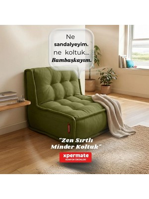 Xpermate Yer Koltuğu Sırtlı Pofidik Oturma Minderi Sırt Destekli Minder Koltuk 80x60 cm Yıkanabilir Fermuarlı Yeşil
