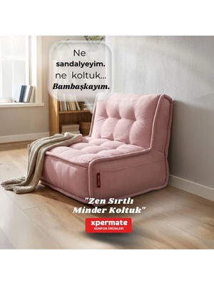 Xpermate Yer Koltuğu Sırtlı Pofidik Oturma Minderi Sırt Destekli Minder Koltuk 80x60 cm Yıkanabilir Fermuarlı Pembe