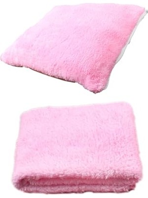 Larskas 2 Li Set Battaniye ve Minder Kedi Uyku Yatağı Minderi (Pembe)