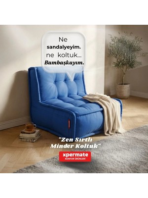 Xpermate Yer Koltuğu Sırtlı Pofidik Oturma Minderi Sırt Destekli Minder Koltuk 80x60 cm Yıkanabilir Fermuarlı Mavi