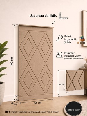 HMC Decor Dekoratif Boyanabilir 6mm Ham Mdf Duvar Paneli Model 4