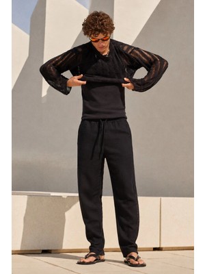 Madmext Siyah Müslin Kumaş Erkek Basic Pantolon 6507