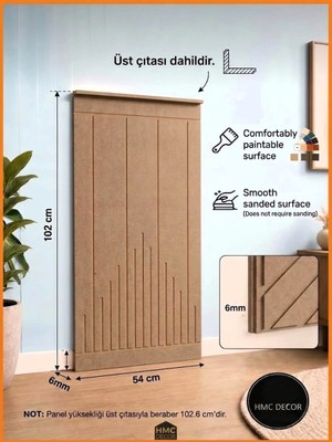 HMC Decor Dekoratif Boyanabilir 6mm Ham Mdf Duvar Paneli Model 7