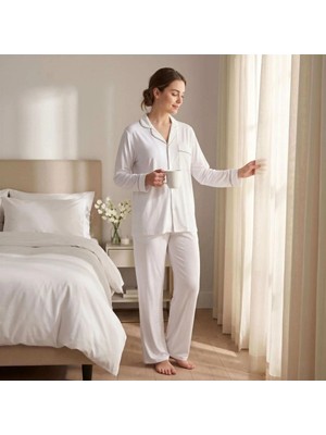 Othello Cooling Jersey Kadın Gömlek Pijama Takımı - L/xl - Beyaz