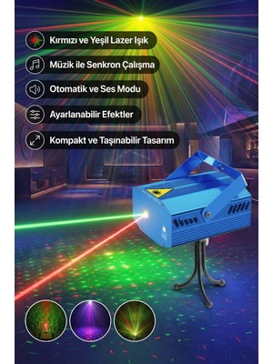 Empressco Kırmızı Yeşil Lazer Sahne Işığı, Müzik Senkronlu Dj Parti Efekti