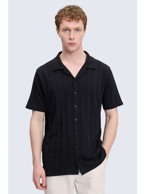 Hatemoğlu Siyah Regular Fit Apaş Yaka 100% Pamuk Casual Gömlek