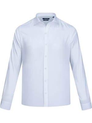 Hatemoğlu Beyaz Slim Fit Açık Italyan Yaka Uzun Kollu Saten Gömlek