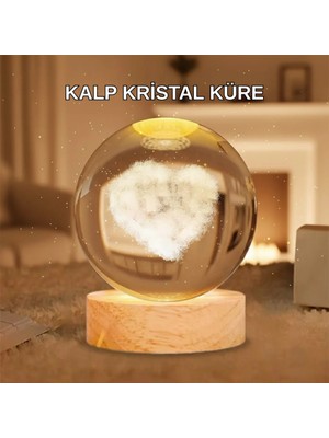 SBN - Store Ahşap Standlı Kalp Motifli Işıklı Cam Küre Hediye Seçeneği