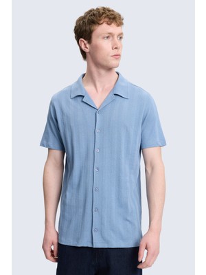 Hatemoğlu Mavi Regular Fit Apaş Yaka 100% Pamuk Casual Gömlek