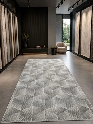 Dinarsu Aksu Prime Antiq Halı Gri Modern Kaymaz Taban Salon Hol, Koridor Mutfak Yıkanabilir Jel Kesme Yolluk