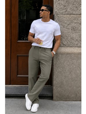 Madmext Haki Regular Fit Düz Kesim Yan Cepli Erkek Pantolon 6540