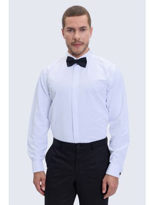 Hatemoğlu Beyaz Comfort Fit Slim Yaka Damatlık Gömlek