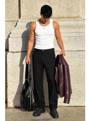 Madmext Siyah Regular Fit Düz Kesim Yan Cepli Erkek Pantolon 6540