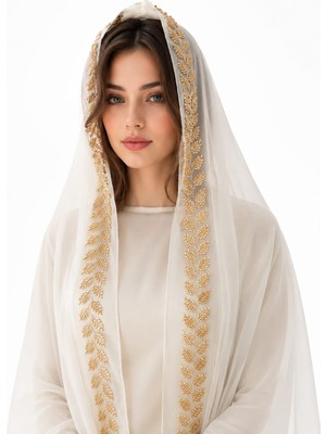Ceylan Collection Mevlüt Örtüsü - Krem Boncuk Işlemeli Özel Tasarım Şifon Mevlüt Örtüsü 75×150