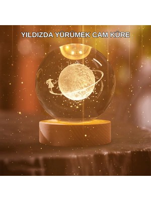 SBN - Store Kız Figürlü Sarı Cam Küre Işıklı Büyük Boy Ahşap Standlı Dekor