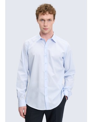 Hatemoğlu Mavi Slim Fit Slim Yaka Pamuklu Uzun Kollu Gömlek