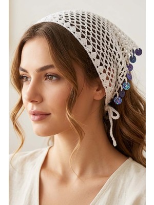 Gri Mor Tekstil El Örmesi Pullu Saç Bandanası