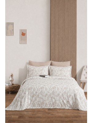 Elart Mokka Yatak Örtüsü Çift Kişilik Keten Görünümlü 3 Parça (240X230 Cm) Krem