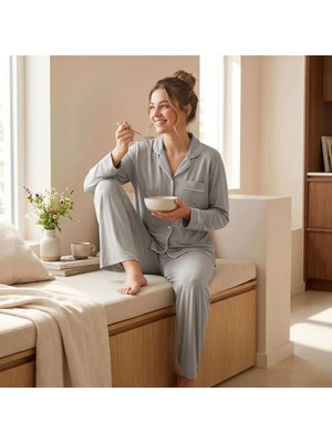 Othello Cooling Jersey Kadın Gömlek Pijama Takımı - S/m - Gri