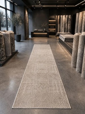Dinarsu Aksu Prime Antiq Halı Bej Geçişli Modern Kaymaz Taban Salon Hol, Koridor Mutfak Yıkanabilir Jel Kesme Yolluk