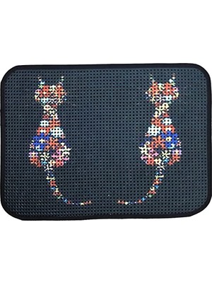 MarkEntegra Elekli Desenli Kedi Tuvalet Önü Paspası 60 x 45 cm Ters Kediler