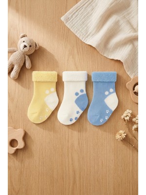 Bony Socks Bebek 3'lü Havlu Soket Çorap Mavi-Beyaz-Sarı