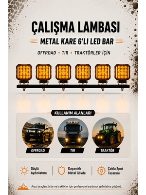 C9 Çalışma Lambası Metal Kare 6'lı LED Bar