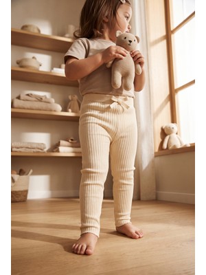 Bony Socks Kız Bebek Fitilli Triko Tayt Ekru