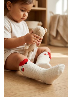 Bony Socks Bebek Kalp Detaylı Dizaltı Çorap Ekru