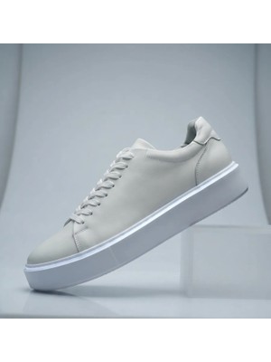 Growish GR0476 Hakiki Deri Ekru Kırık Mat Beyaz Renk Beyaz EVA Taban Günlük Sneaker Ayakkabı